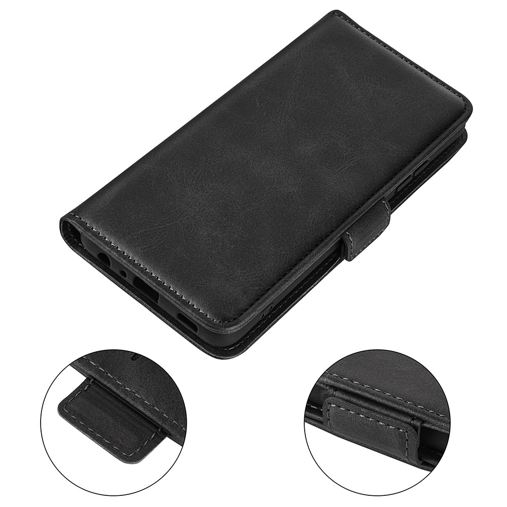 Lado Magnético Duplo Clasps Foldable Stand Wallet Textured Pu Capa De Capa De Capa Para OPPO Reno7 Pro 5G - Preto