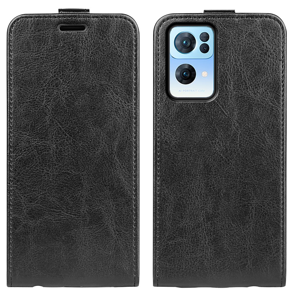 Textura Crazy Textura Vertical Flip Choque-resistente A Couro Capa Telefone Protetor De Escudo Com Card Slot Design Para OPPO Reno7 Pro 5G - Preto