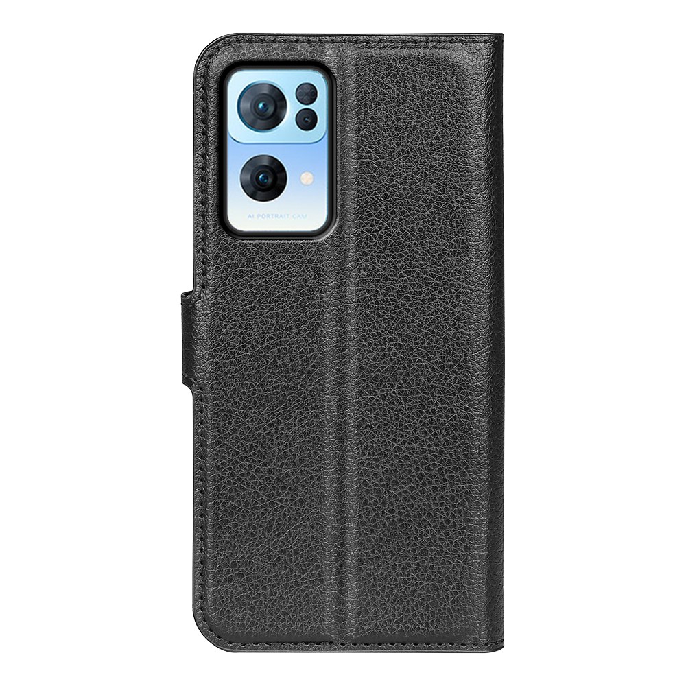 Litchi Texture PU Leather Folio Flip Stand Wallet Case Overall Protection TPU Inner Cover for Oppo Reno7 Pro 5G - Black-3