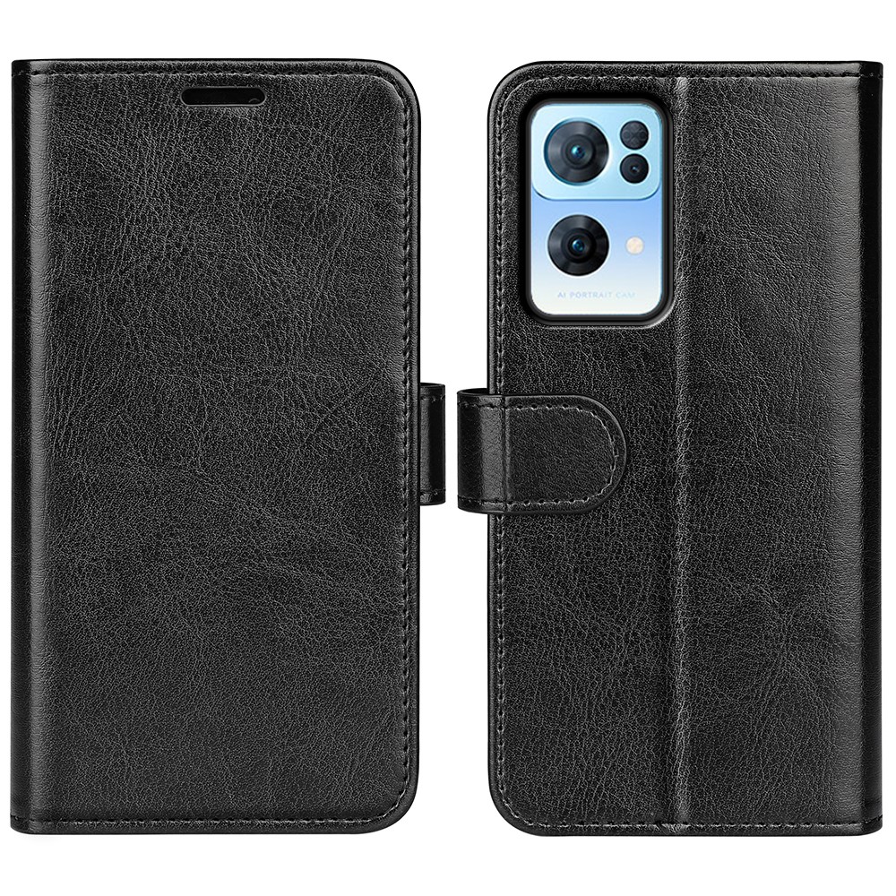 Textura do Cavalo Louco PU Couro de Couro + Flexível TPU Stand Stand Stand Flip Capa Para Oppo Reno7 Pro 5g - Preto