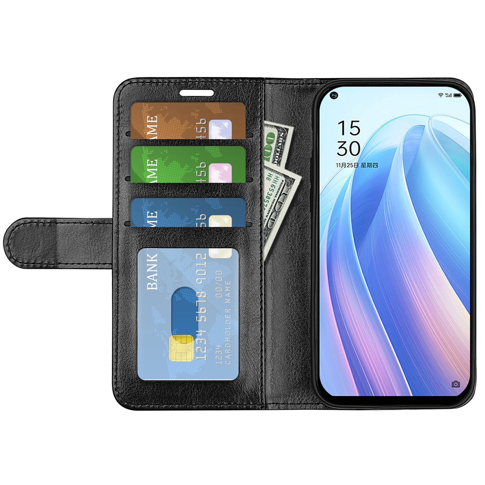 Crazy Horse Texture PU Leather + Flexible TPU Inner Shell Stand Wallet Flip Phone Case for Oppo Reno7 Pro 5G - Black-4