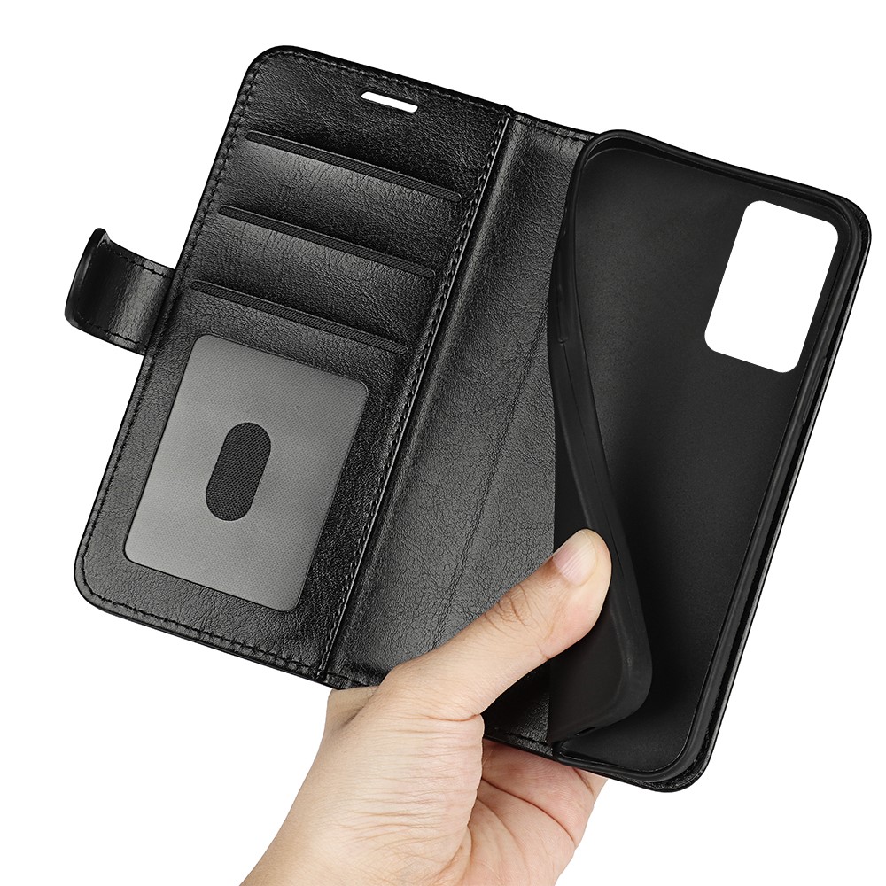 Crazy Horse Texture PU Leather + Flexible TPU Inner Shell Stand Wallet Flip Phone Case for Oppo Reno7 Pro 5G - Black-6