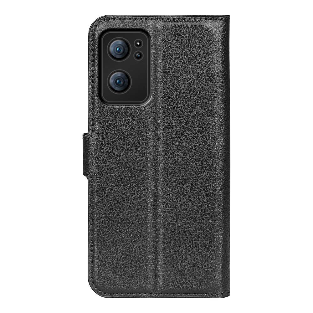 PU Leather Coated TPU Mobile Phone Bag Case Litchi Texture Scratch-resistant Stand Wallet Flip Protective Phone Cover for Oppo Reno7 5G - Black-3