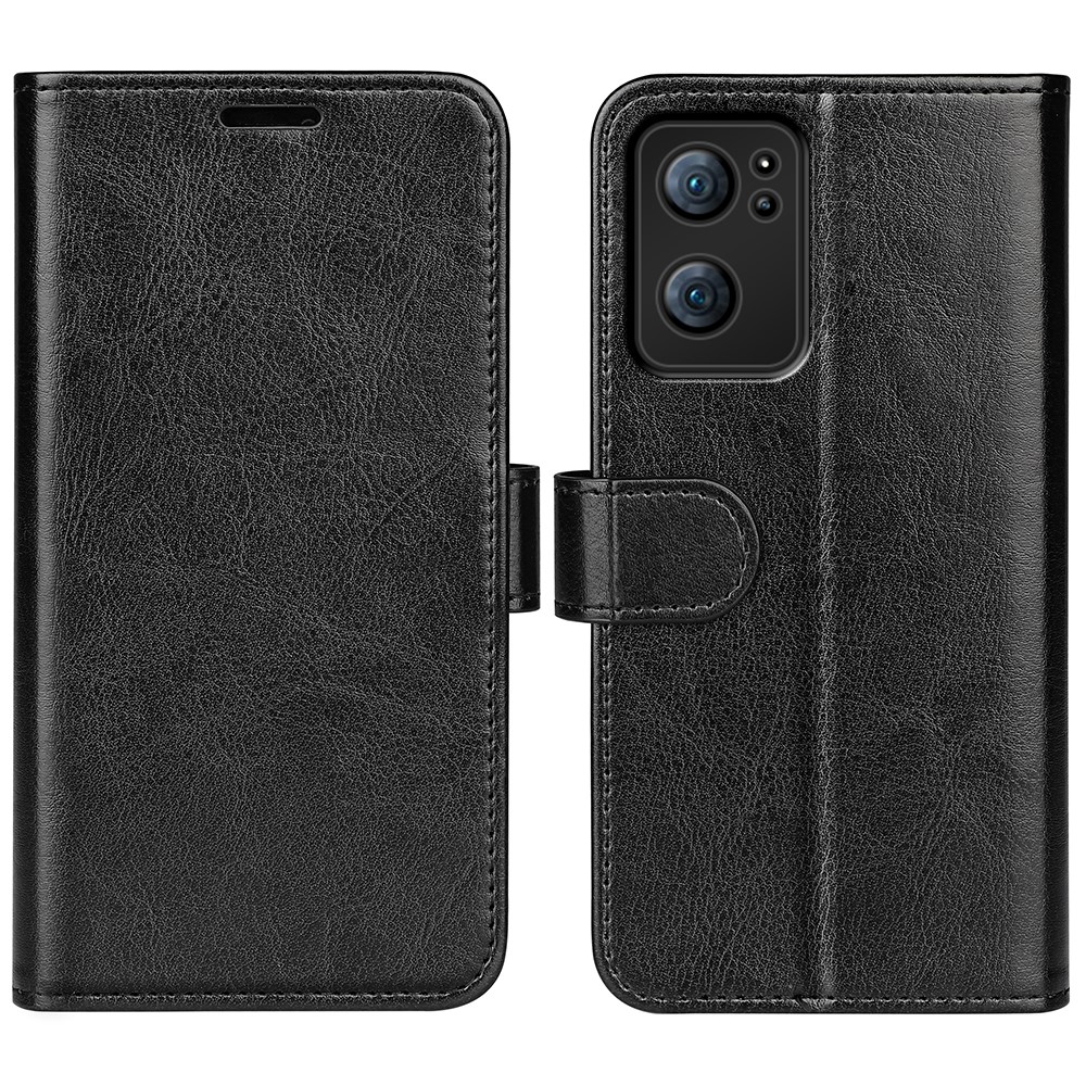 Mobile Phone Covering Crazy Horse Texture PU Leather Coated Soft Inner TPU Stand Wallet Flip Phone Case for Oppo Reno7 5G - Black-1