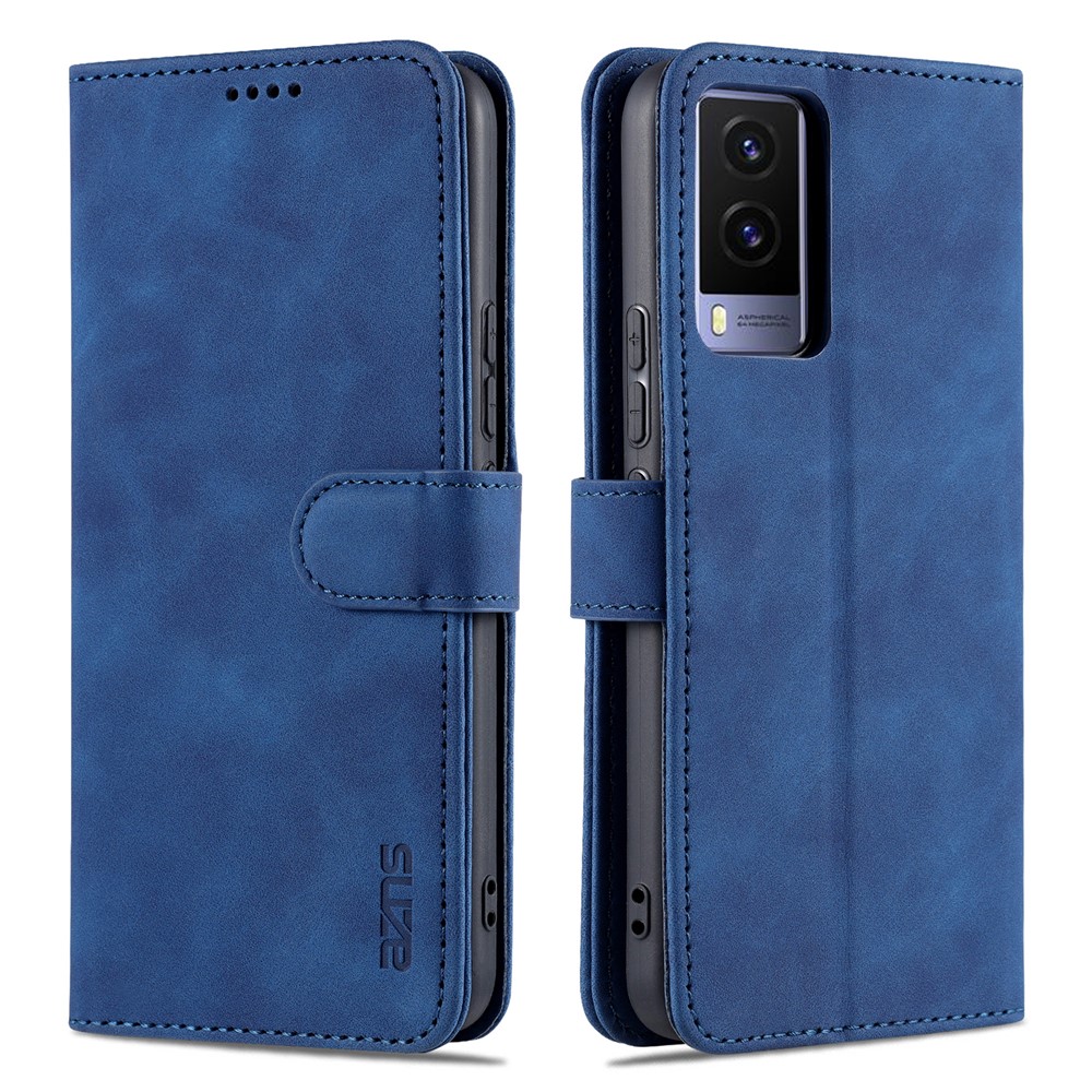 AZNS PU Leather Magnetic Clasp Cover Stand Wallet Inner TPU Phone Case for vivo Y71t 5G/V21e 5G - Blue-1