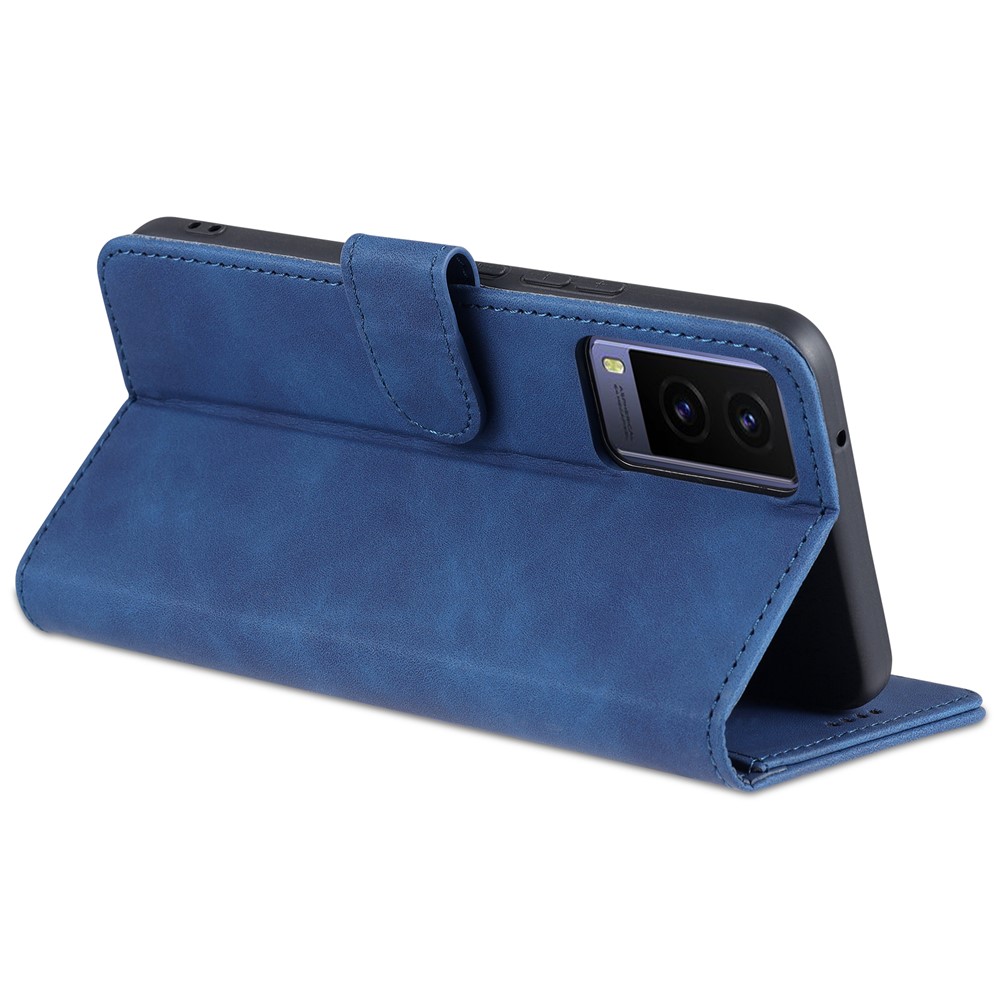 AZNS PU Leather Magnetic Clasp Cover Stand Wallet Inner TPU Phone Case for vivo Y71t 5G/V21e 5G - Blue-5