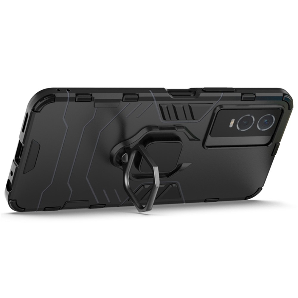 Drop Protection Hard PC Flexible TPU Shock Absorption Kickstand Case for vivo Y76s 5G - Black-3
