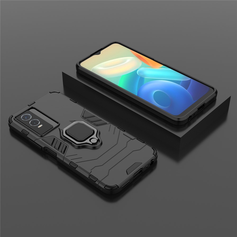 Drop Protection Hard PC Flexible TPU Shock Absorption Kickstand Case for vivo Y76s 5G - Black-7