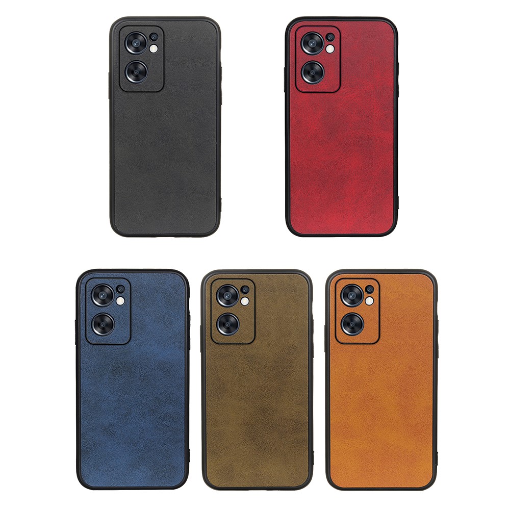 PU Leather Coated PC + TPU Textured Drop-proof Protective Mobile Phone Case Cover for Oppo Reno7 SE 5G - Black-5