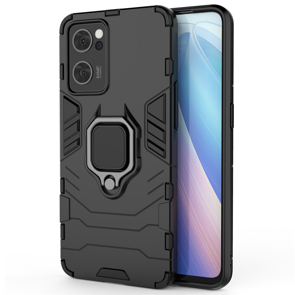 Ring Kickstand Hybrid Hard PC Soft TPU Protective Dual Layer Shockproof Case for Oppo Reno7 5G - Black-2