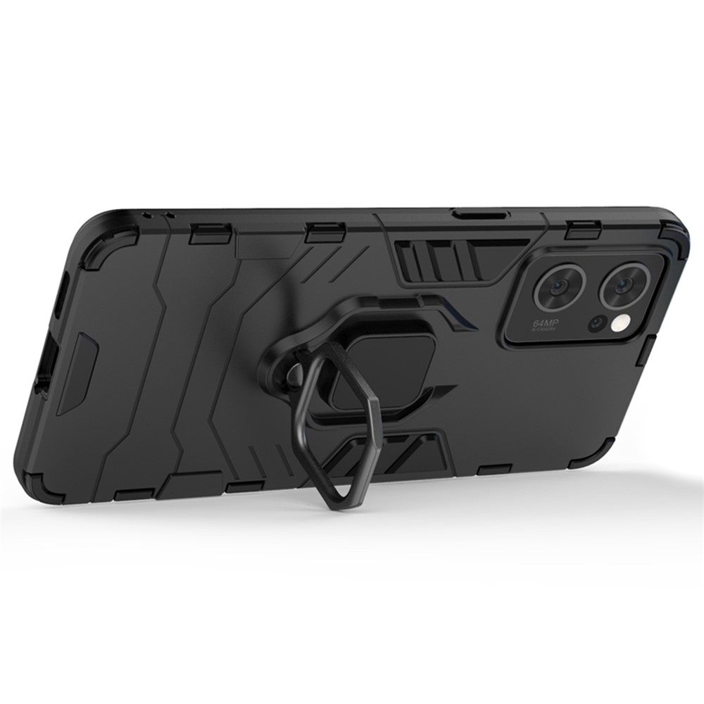 Ring Kickstand Hybrid Hard PC Soft TPU Protective Dual Layer Shockproof Case for Oppo Reno7 5G - Black-3