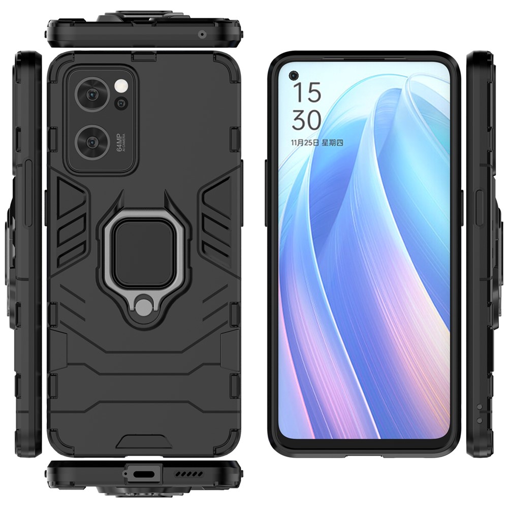 Ring Kickstand Hybrid Hard PC Soft TPU Protective Dual Layer Shockproof Case for Oppo Reno7 5G - Black-6