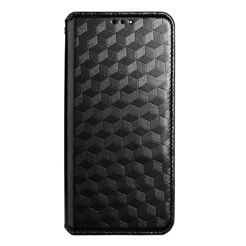 Imprinted 3D Rhombus Pattern Phone Case PU Leather + TPU Protective Cover with Stand Wallet for Realme C21 - Black-2