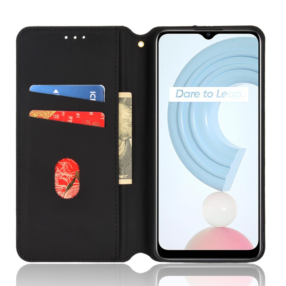 Imprinted 3D Rhombus Pattern Phone Case PU Leather + TPU Protective Cover with Stand Wallet for Realme C21 - Black-4