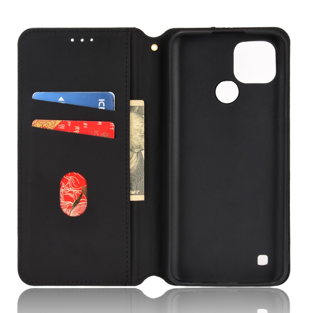 Imprinted 3D Rhombus Pattern Phone Case PU Leather + TPU Protective Cover with Stand Wallet for Realme C21 - Black-6