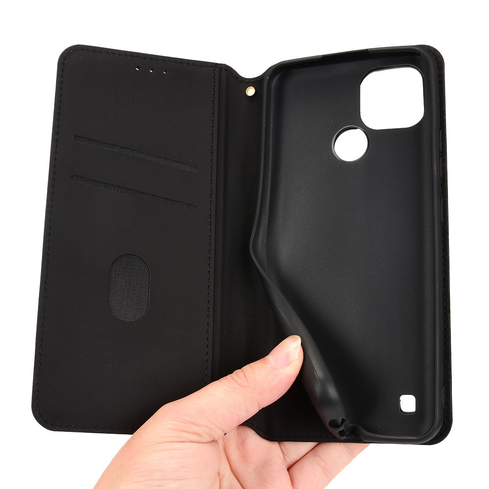 Imprinted 3D Rhombus Pattern Phone Case PU Leather + TPU Protective Cover with Stand Wallet for Realme C21 - Black-7