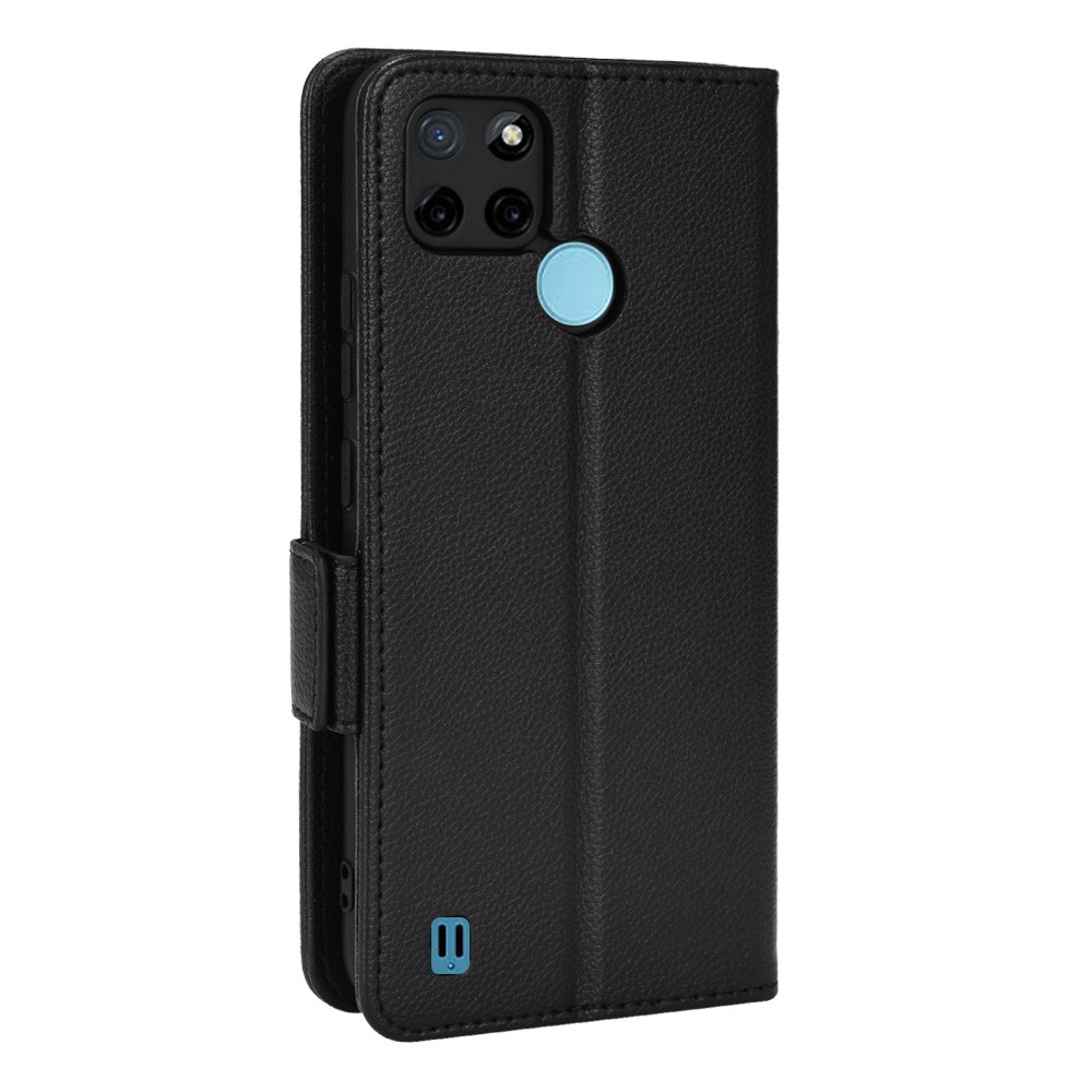 Litchi Texture PU Leather Phone Case Magnetic Clasp Folio Stand Phone Cover with Wallet for Realme C21Y/C25Y - Black-3
