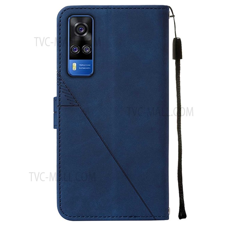 PB2 Series PU Leather + TPU Imprinting Lines Phone Case All-round Protection Anti-fall Cover with Stand Wallet for vivo Y31 (2021)/Y51 (2020, December)/Y51a/Y53s 4G - Sapphire-3