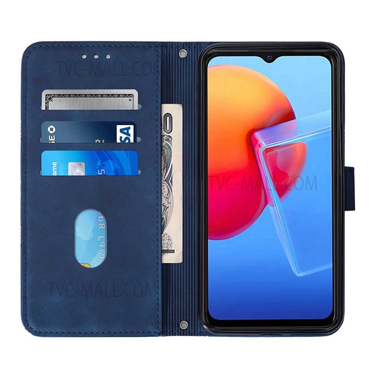 PB2 Series PU Leather + TPU Imprinting Lines Phone Case All-round Protection Anti-fall Cover with Stand Wallet for vivo Y31 (2021)/Y51 (2020, December)/Y51a/Y53s 4G - Sapphire-5