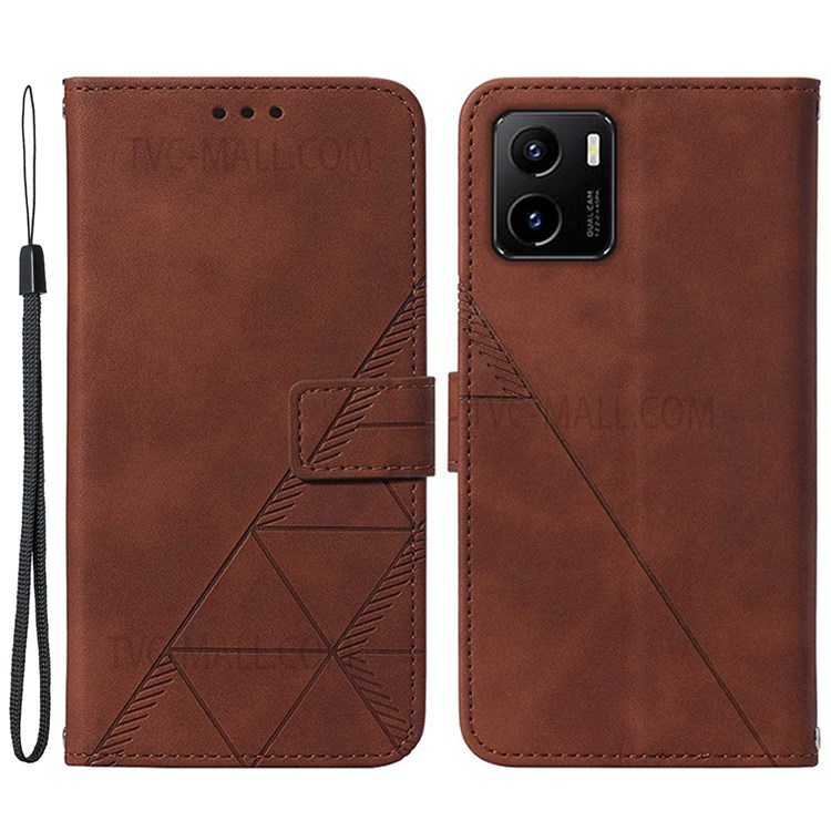 PB2 Series Lightweight Mobile Phone Cover Bag Imprinting Lines PU Leather Wallet Case for vivo Y15s / Y15a - Brown-1