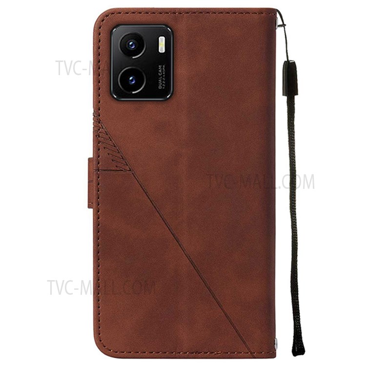 PB2 Series Lightweight Mobile Phone Cover Bag Imprinting Lines PU Leather Wallet Case for vivo Y15s / Y15a - Brown-3