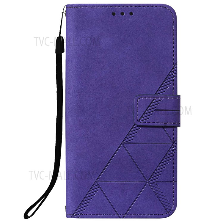 PB2 Series Imprinting Lines Viewing Stand PU Leather Case Magnetic Clasp Wallet Phone Cover for Oppo A94 4G/F19 Pro 4G/Reno5 F/Reno5 Lite - Purple-2