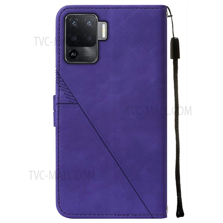 PB2 Series Imprinting Lines Viewing Stand PU Leather Case Magnetic Clasp Wallet Phone Cover for Oppo A94 4G/F19 Pro 4G/Reno5 F/Reno5 Lite - Purple-3