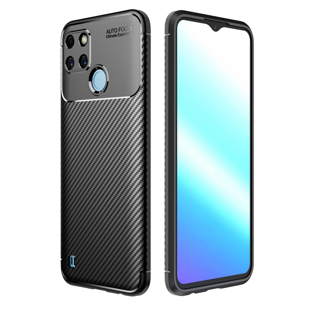 Carbon Fiber Texture Design Soft TPU Anti-Slip Shockproof Phone Cover for Realme C21Y - Black-1