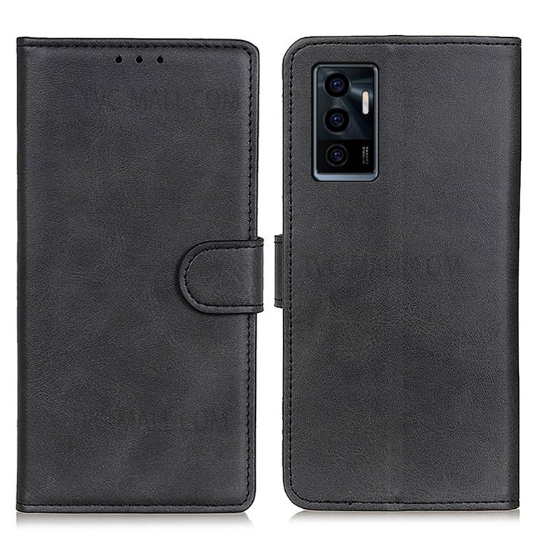 Textured Shockproof Mobile Phone Cover PU Leather Stand Phone Case Folio Flip Wallet Protective Shell for vivo V23e 4G / vivo S10e - Black-1