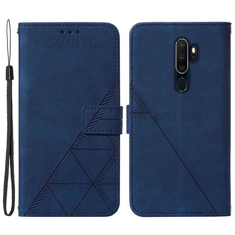 PB2 Series Full Body Protection Imprinting Lines Wallet Stand Leather Phone Cover Case for Oppo A9 (2020)/A5 (2020)/A11/A11x - Sapphire-1