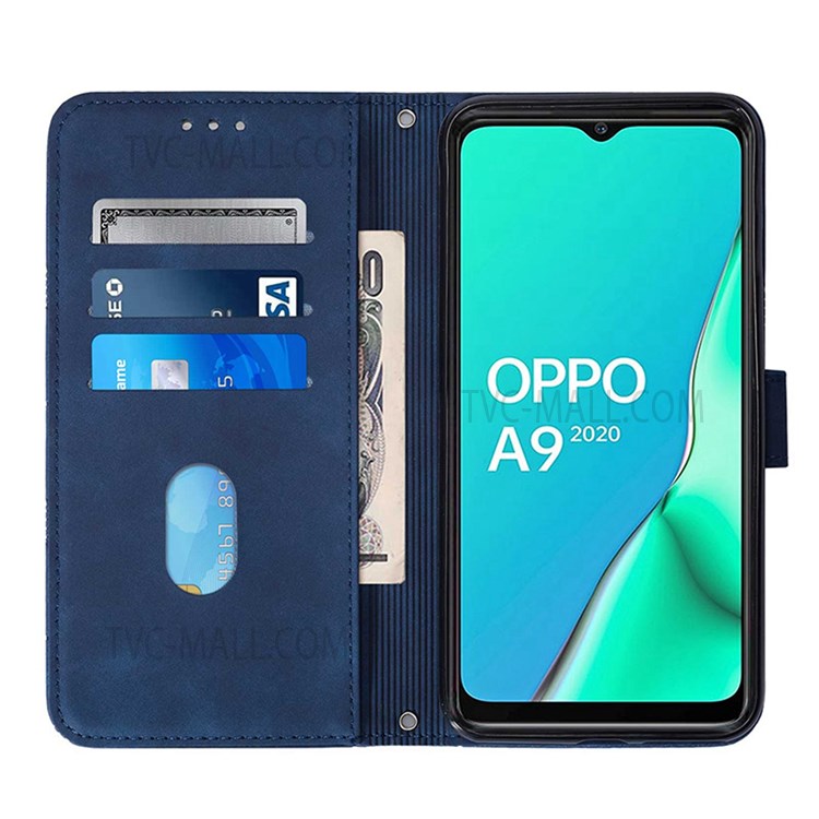 PB2 Series Full Body Protection Imprinting Lines Wallet Stand Leather Phone Cover Case for Oppo A9 (2020)/A5 (2020)/A11/A11x - Sapphire-4