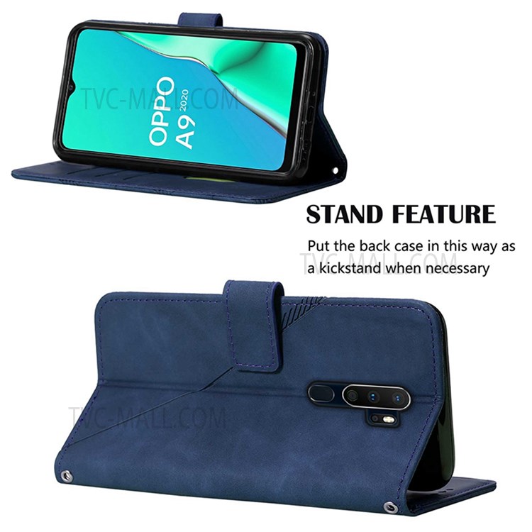PB2 Series Full Body Protection Imprinting Lines Wallet Stand Leather Phone Cover Case for Oppo A9 (2020)/A5 (2020)/A11/A11x - Sapphire-5