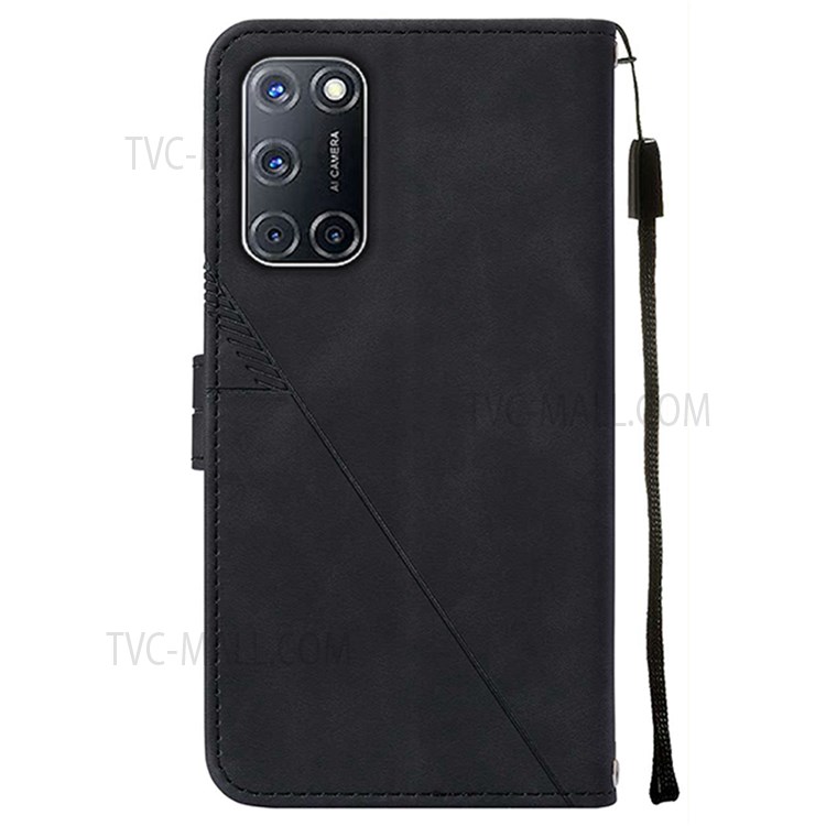 PB2 Series PU Leather + TPU Imprinting Lines Well-protected Phone Cover Stand Wallet Case for Oppo A52/A72/A92 - Black-3
