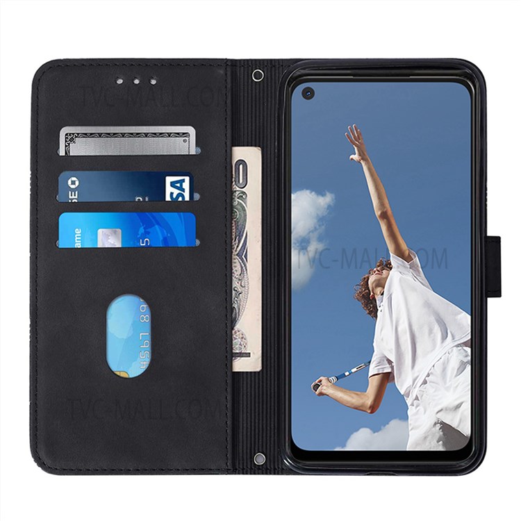 PB2 Series PU Leather + TPU Imprinting Lines Well-protected Phone Cover Stand Wallet Case for Oppo A52/A72/A92 - Black-4