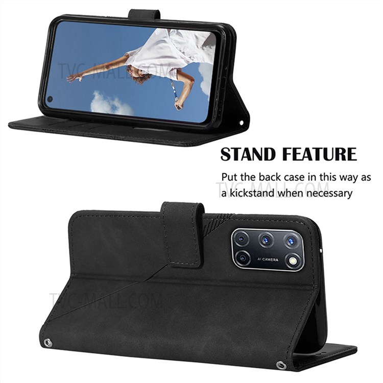 PB2 Series PU Leather + TPU Imprinting Lines Well-protected Phone Cover Stand Wallet Case for Oppo A52/A72/A92 - Black-5