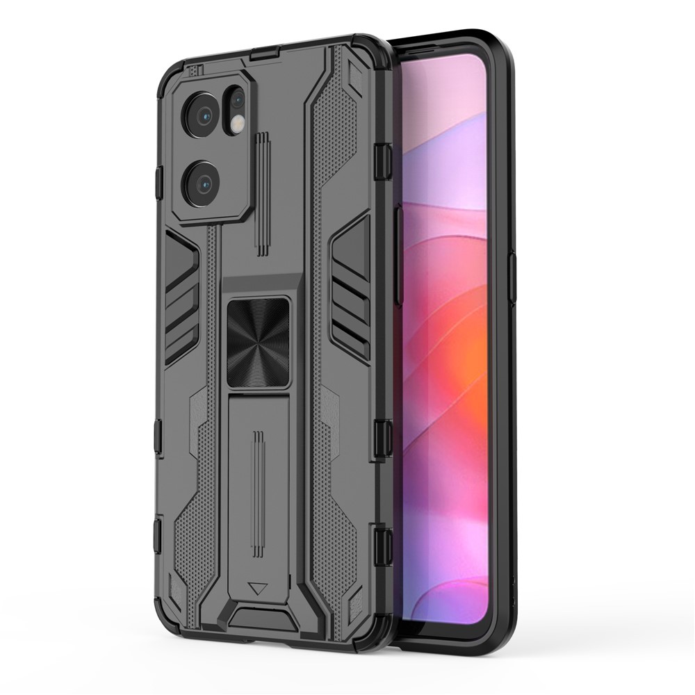Kickstand Anti-Scratch Soft TPU Hard PC Shockproof Protective Cover for Oppo Reno7 SE 5G - Black-1