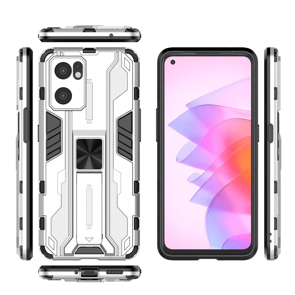 Kickstand Anti-Scratch Soft TPU Hard PC Shockproof Protective Cover for Oppo Reno7 SE 5G - Silver-4