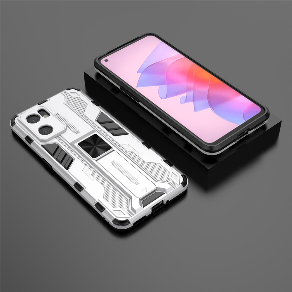 Kickstand Anti-Scratch Soft TPU Hard PC Shockproof Protective Cover for Oppo Reno7 SE 5G - Silver-5