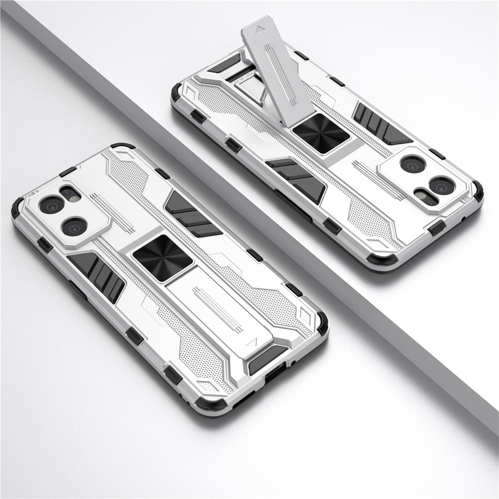 Kickstand Anti-Scratch Soft TPU Hard PC Shockproof Protective Cover for Oppo Reno7 SE 5G - Silver-6