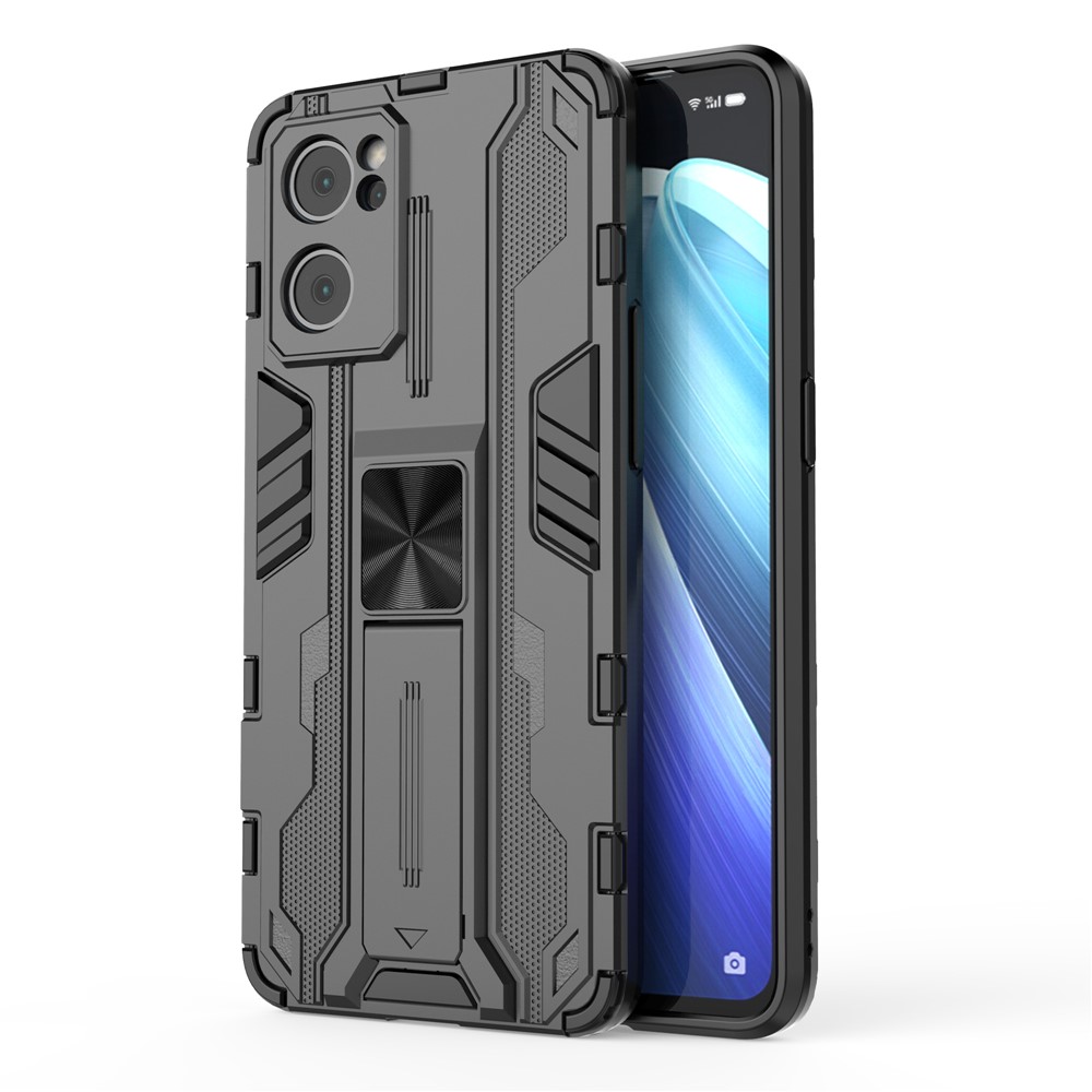Dual-Layer PC + TPU Impact-Resistant Protective Case with Kickstand Holder for Oppo Reno7 5G - Black-1
