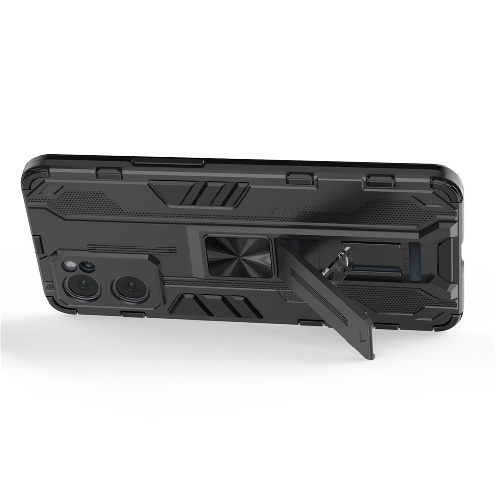 Dual-Layer PC + TPU Impact-Resistant Protective Case with Kickstand Holder for Oppo Reno7 5G - Black-3