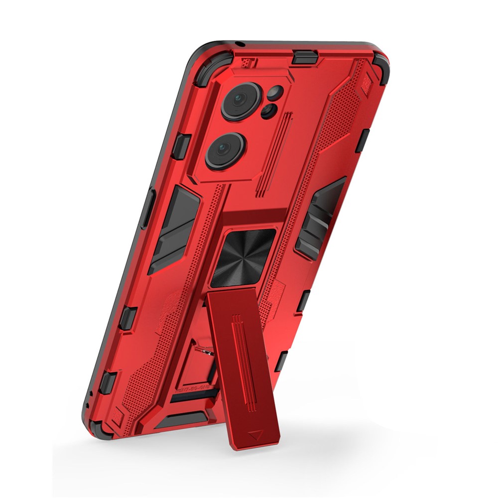 Dual-Layer PC + TPU Impact-Resistant Protective Case with Kickstand Holder for Oppo Reno7 5G - Red-2