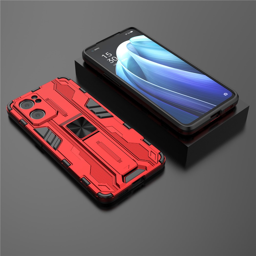 Dual-Layer PC + TPU Impact-Resistant Protective Case with Kickstand Holder for Oppo Reno7 5G - Red-4