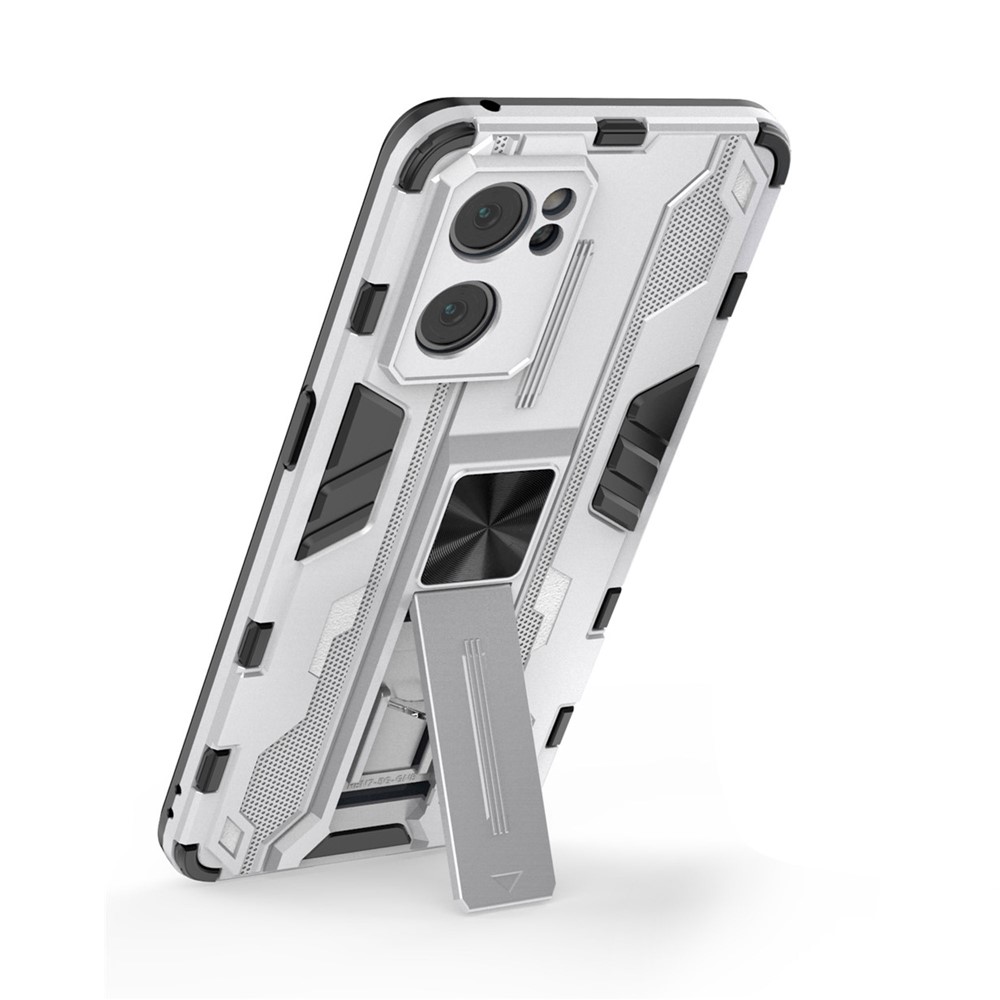 Dual-Layer PC + TPU Impact-Resistant Protective Case with Kickstand Holder for Oppo Reno7 5G - Silver-2