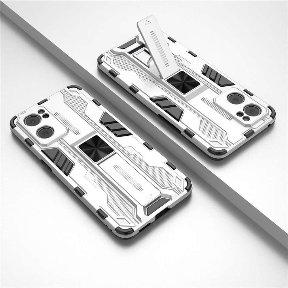 Dual-Layer PC + TPU Impact-Resistant Protective Case with Kickstand Holder for Oppo Reno7 5G - Silver-5