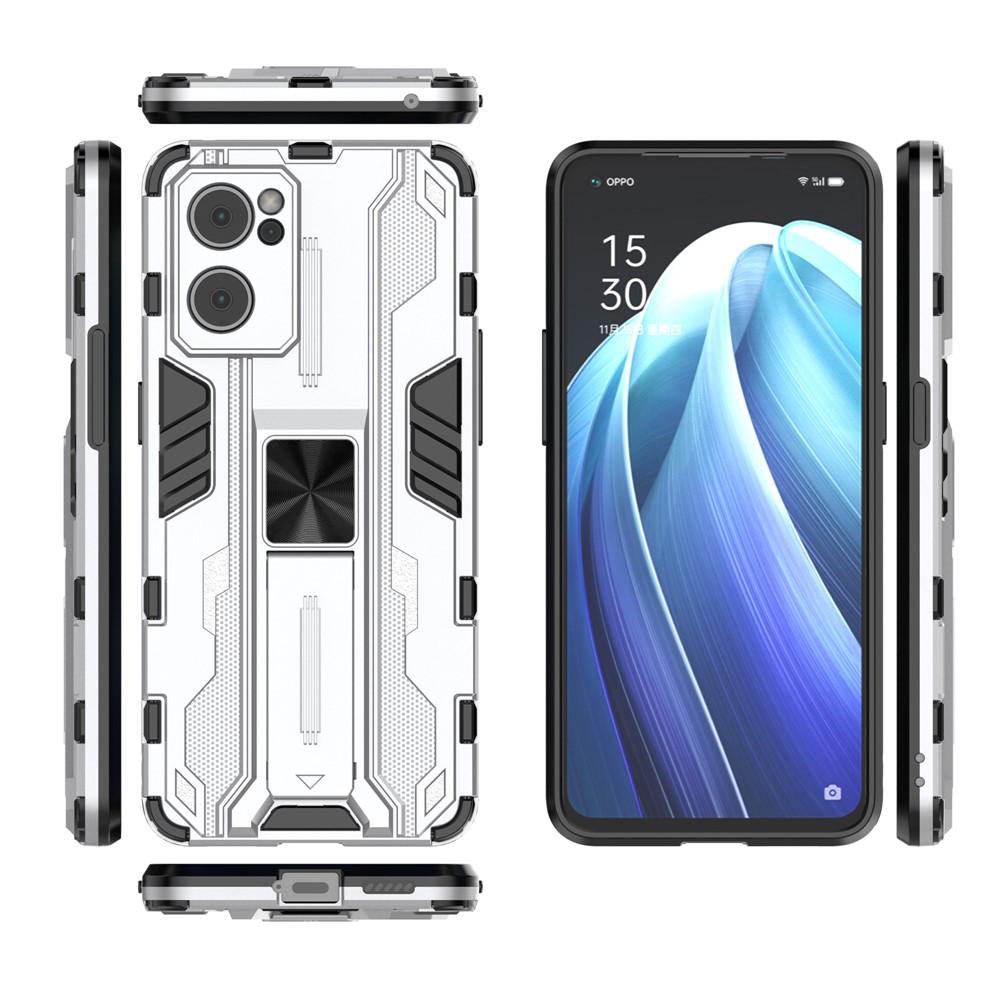 Dual-Layer PC + TPU Impact-Resistant Protective Case with Kickstand Holder for Oppo Reno7 5G - Silver-6