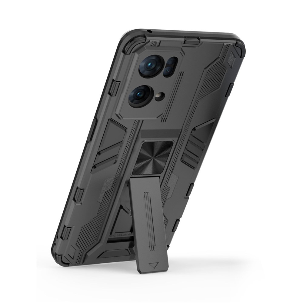 Dual-Layer Soft Flexible TPU Hard PC Anti-Slip Protective Phone Case with Kickstand for Oppo Reno7 Pro 5G - Black-2