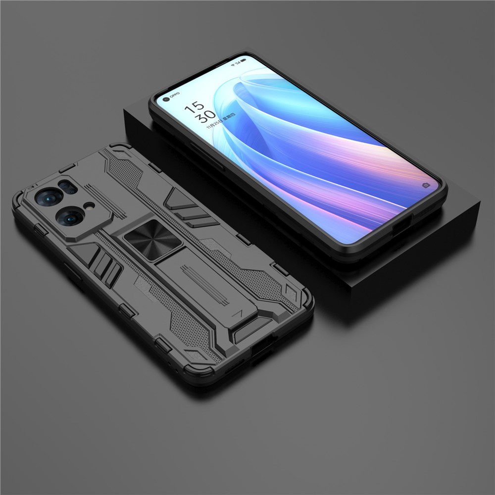 Dual-Layer Soft Flexible TPU Hard PC Anti-Slip Protective Phone Case with Kickstand for Oppo Reno7 Pro 5G - Black-4