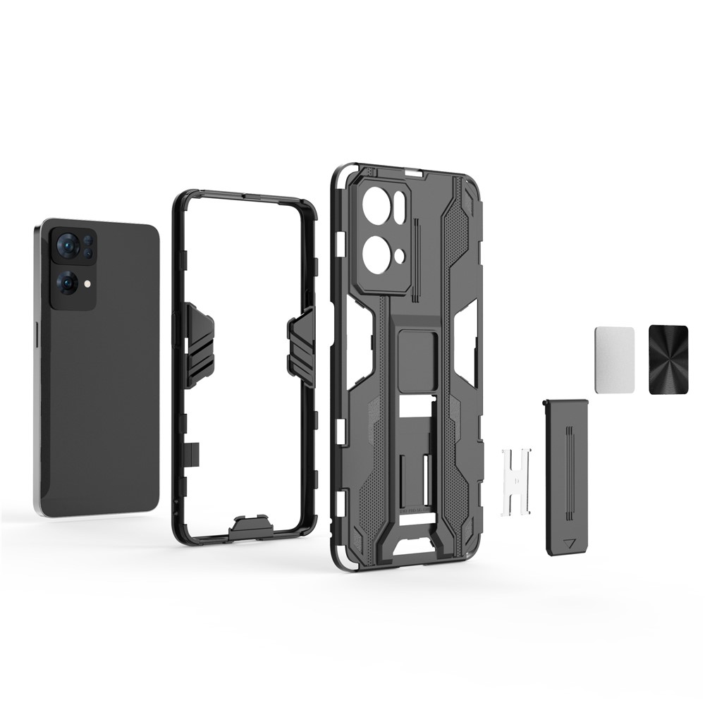 Dual-Layer Soft Flexible TPU Hard PC Anti-Slip Protective Phone Case with Kickstand for Oppo Reno7 Pro 5G - Black-7