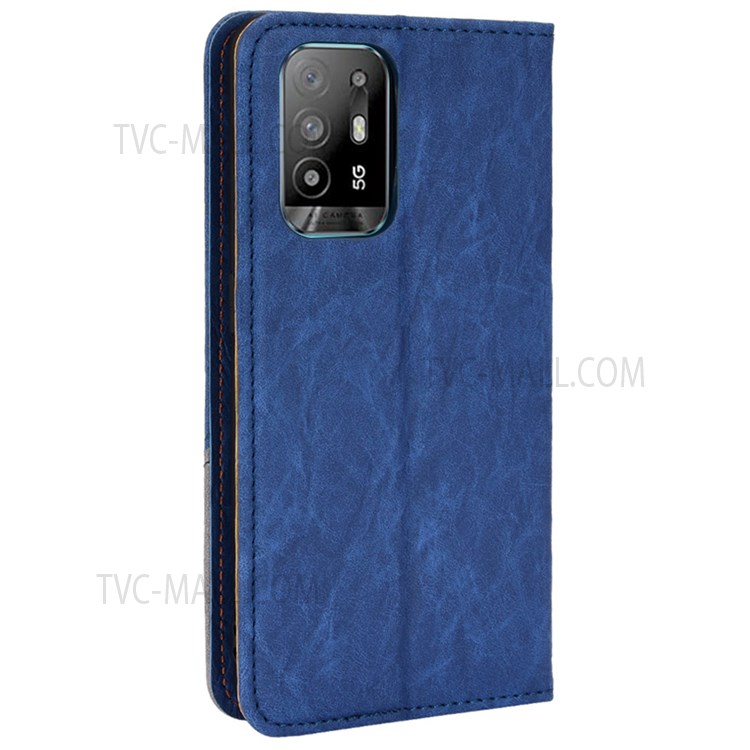 Color Splicing Fully Wrapped PU Leather Phone Case Wallet Phone Cover with Stand for Oppo F19 Pro+ 5G/A94 5G/A95 5G/Reno5 Z - Blue-3